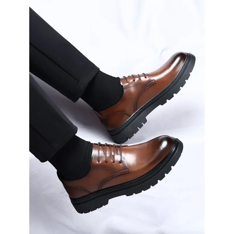 Leather Shoes Men's British-Style Youth Student Thick-Soled Height Increasing Suit Leisure Commute Dress Party Men's Shoes