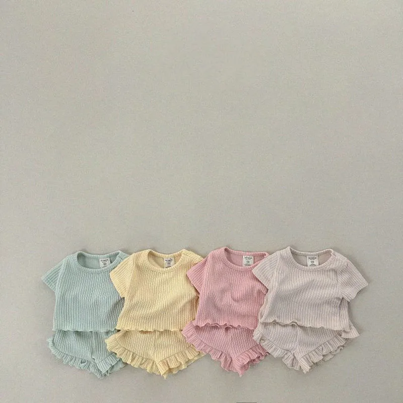 2024 new early autumn 0-1-year-old baby knitted simple fashion thin T-sleeved shorts two-piece home casual suit T Z 2 4 4 2 2