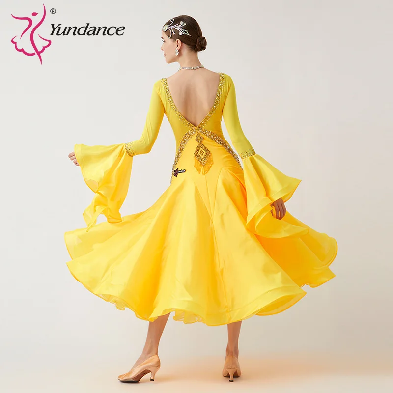 B-23032 New Women Modern Dance Rhinestone Color Diversity Dress Ballroom National Standard Waltz Competition Performance