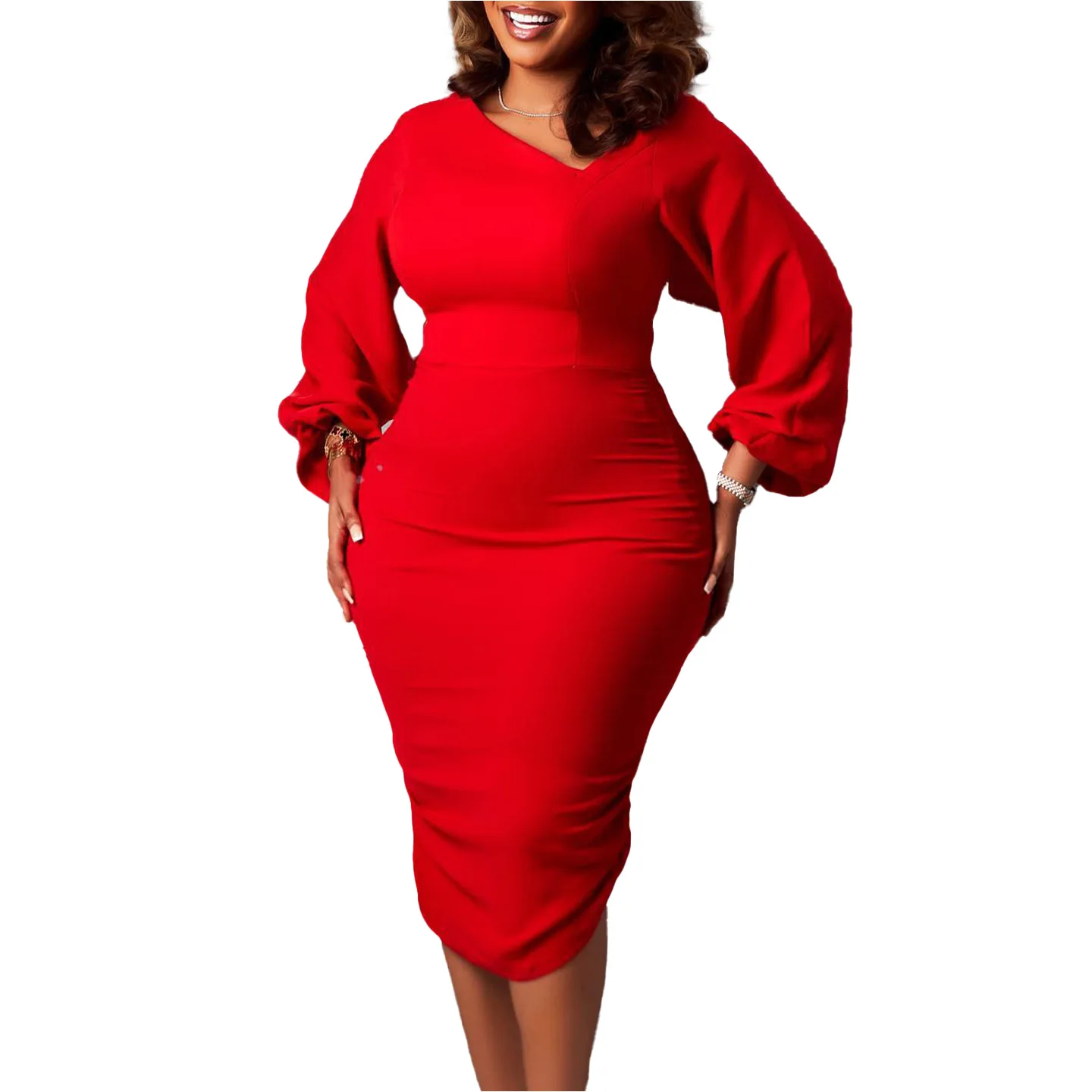 Roter rican OL Dr Plus Size Damenrock, hohe Taille, Polyesterstoff, Pendler-Sle, lang, Sve, seitlicher Reißverschluss, H-Form