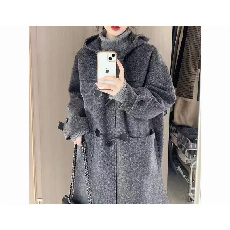 

Толстые длинные шерстяные пальто в консервативном стиле, женские зимние корейские модные Тренчи с карманами, женские Y2k, верхняя одежда, повседневные пальто