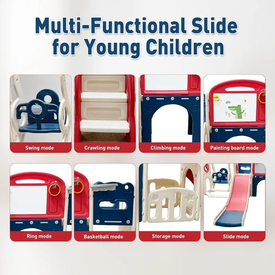 مجموعة لعب للأطفال الصغار في الهواء الطلق مع أرجوحة لمدة 1-3 سنوات مجموعة أرجوحة ملعب داخلية ومنزلق مع نفق متسلق وطوق كرة السلة