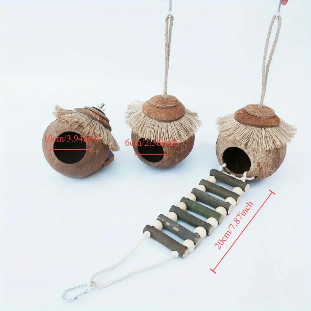 Hamster, Parrot, Honey Bag, Glider, Coconut Shell Nest, Coconut Shell Breeding Nest, with Ladder Toy Cage for Landscaping