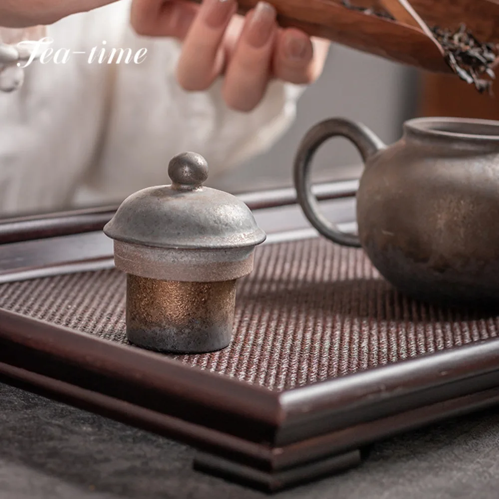 Handmade Stoneware Lid Holder Copper Coin Cover Set Cover Holder Kung Fu Tea Set Tea Ceremony Teapot Cover Bowl Cover Holder