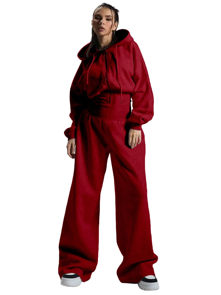 JENYAGE Damen Trendiger, weicher, dehnbarer, mit Fleece gefütterter, einfarbiger, langärmliger, kurzer Overall mit weitem Bein und Kapuze, Kordelzug, lässige Loungewear – Detail 11
