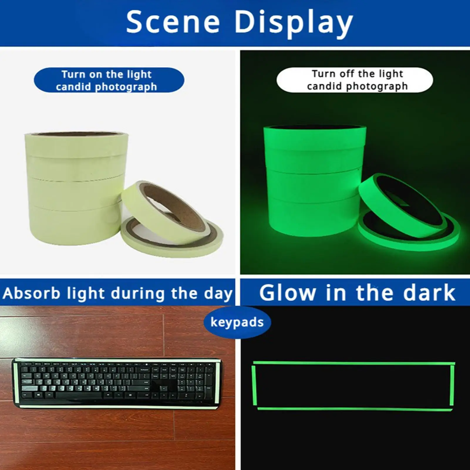1 Roll Fluorescent Self-Adhesive Glow-In-The-Dark Tape Light Strip Fire Channel Stage Decoration Safety Exit Warning Stickers