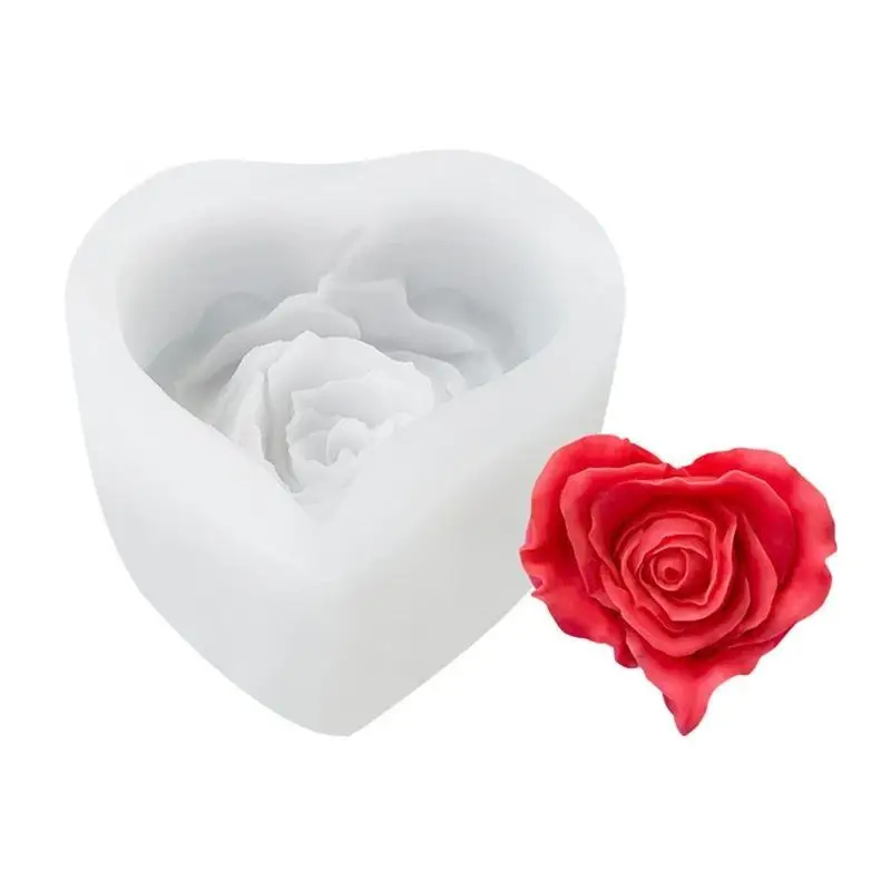 E8BD – moule en Silicone en forme cœur, fleur Rose, pour fabrication savon bain, gâteau, chocolat,
