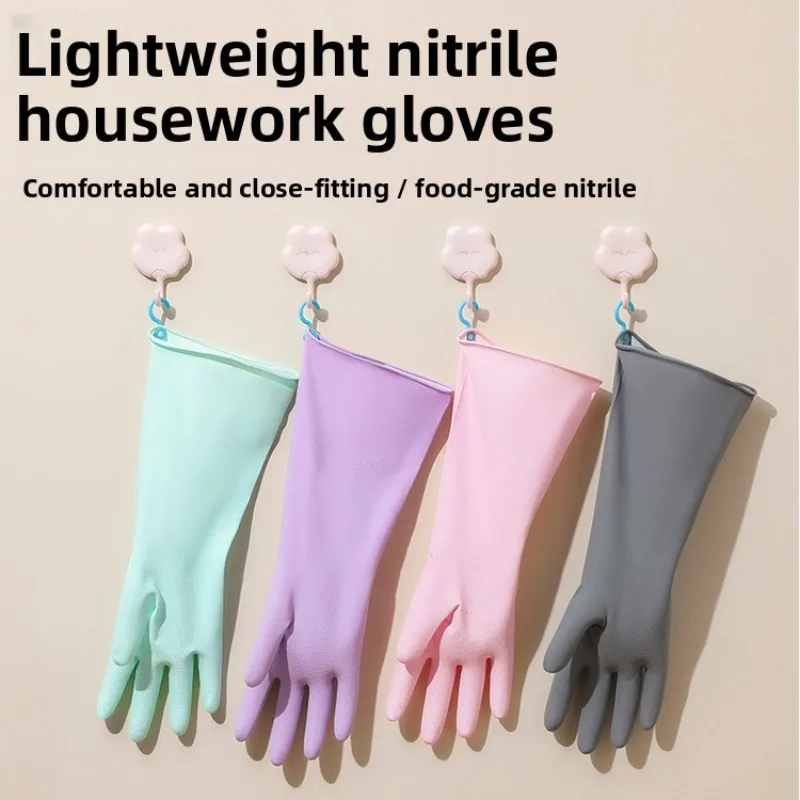 Nitrile Household Gloves Cleaning Kitchen Durable Dishwashing Waterproof Laundry Thickened Rubber Reusable Non Slip Gloves