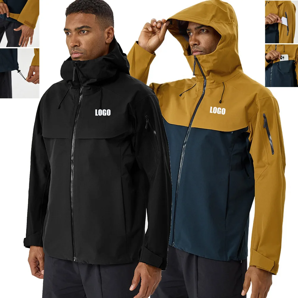 Custom logo men's autumn/winter jacket fully laminated windproof rainproof outdoor hiking mountaineering ski j hooded jacket