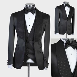 Elegant Black Men Suits With One Button Two Pieces Jacket Vest Custom Made Bridegroom Wedding Formal Occasiom