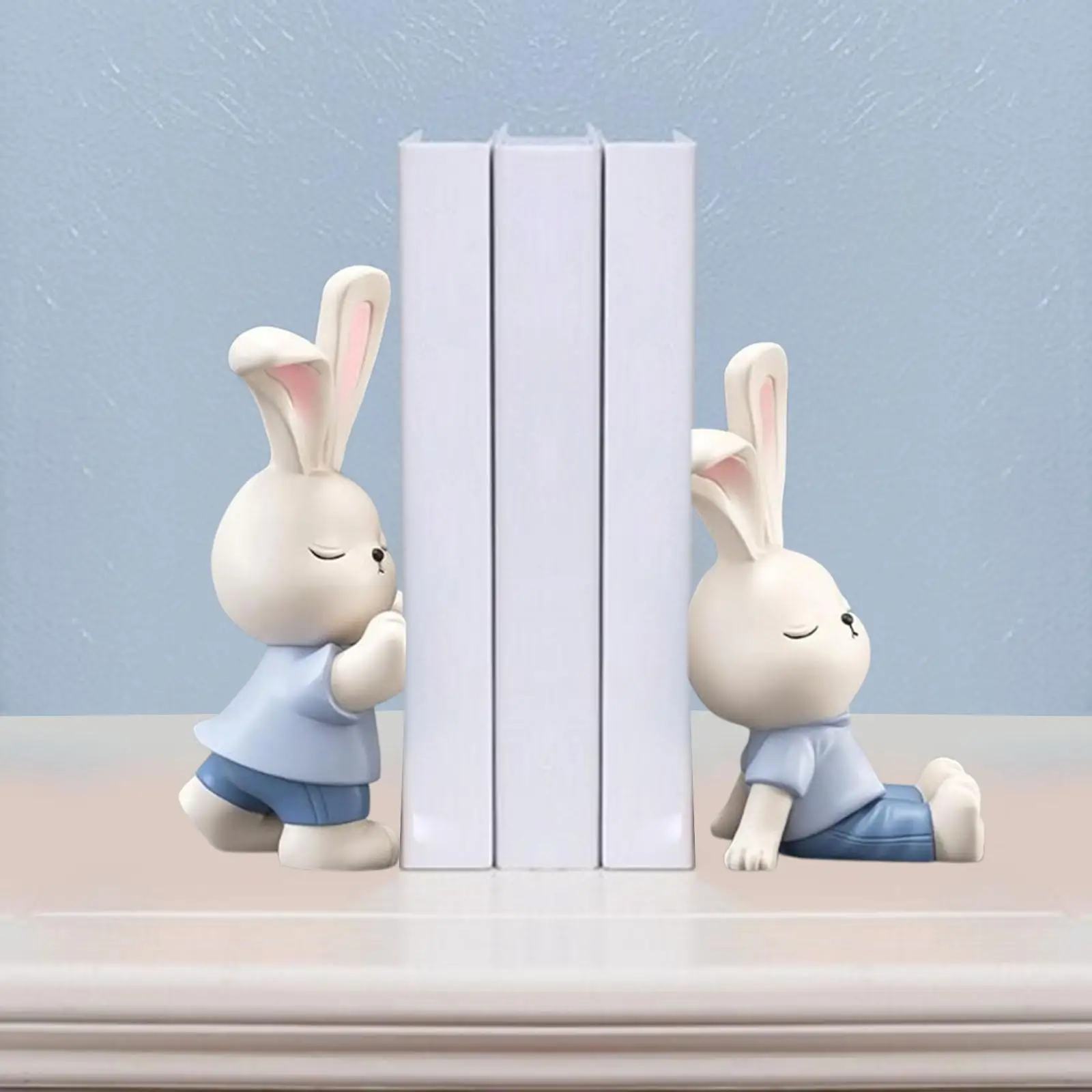 Cute Rabbits Book Ends Creative Book Stopper Animal Statue Rabbits Lover Gifts Ornament Bookshelf Decor for Office Study Room