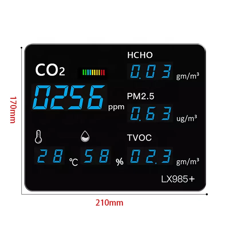 LX985A thermometer with formaldehyde TVOC PM2.5 detection digital humidity temperature display for air quality monitoring