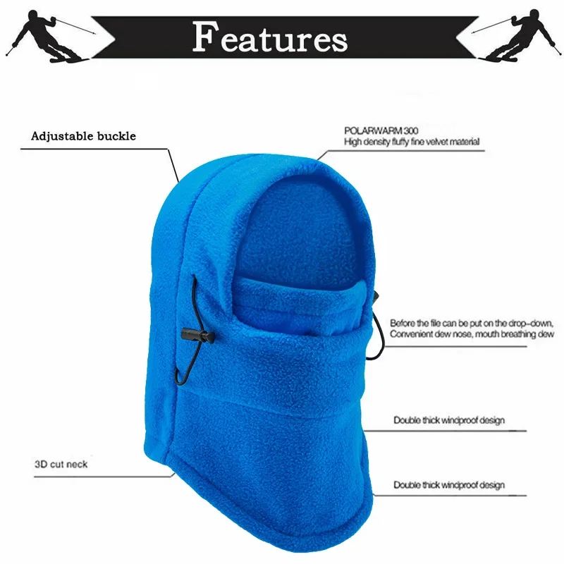 Winter Balaclava Mask Motorcycle Cycling Cap Outdoor Running Hiking Scarves Men Womens Fleece Hats Thermal Hooded Neck Warmer