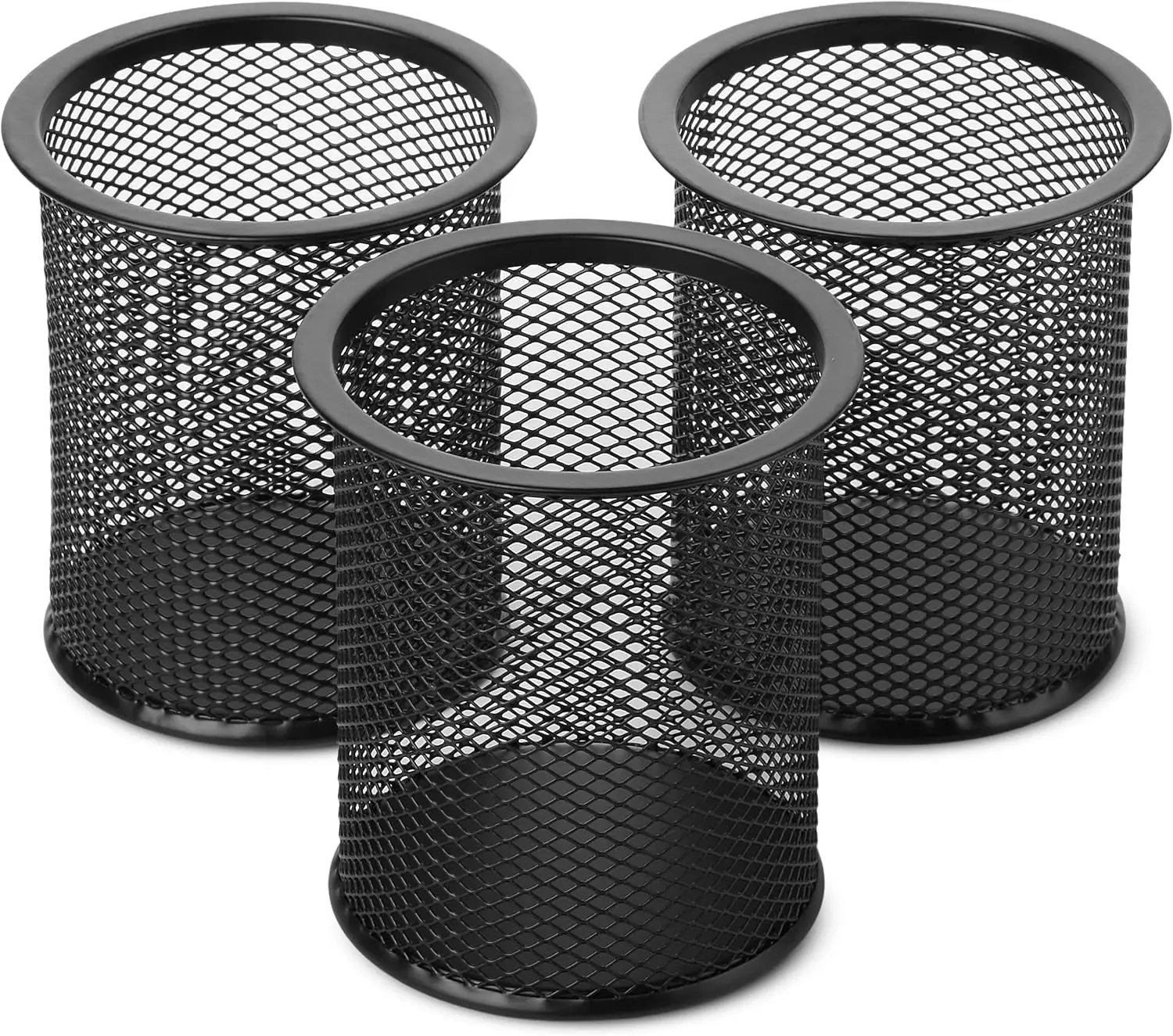 

3 Pack Metal Mesh Pencil Cup Holder, Black Desk Organizer for Pens and Supplies