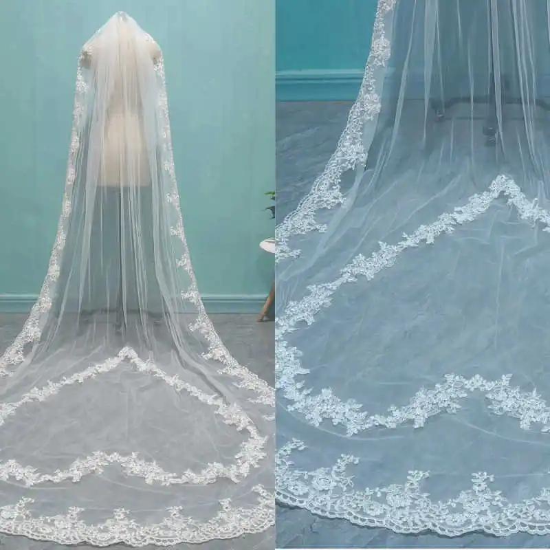 

Romantic Wedding Veil 3M Long Cathedral One Layer Heart-shaped Appliques Bridal Veils With Comb Customized velo de novia