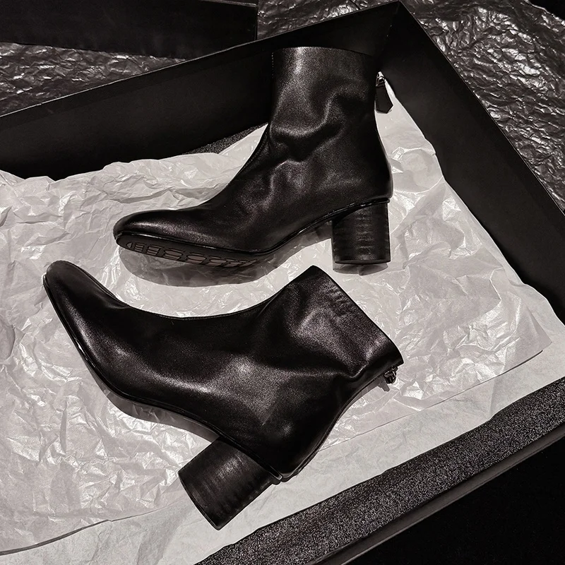 ESVEVA 2027 News Winter Women Ankle Boots Genuine Leather Woman Shoes Round Toe High Heels Zipper Autumn Dress Short Boots 34-41