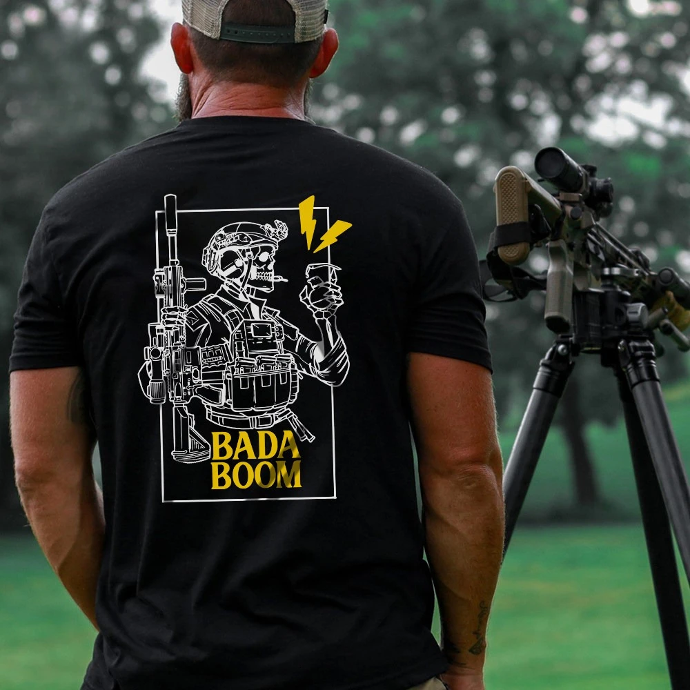 Hot Sale Summer New Military Style Tough-guy Style Bada Boom Skull Round-neck Short-sleeved T-shirt Tough-guy Clothing