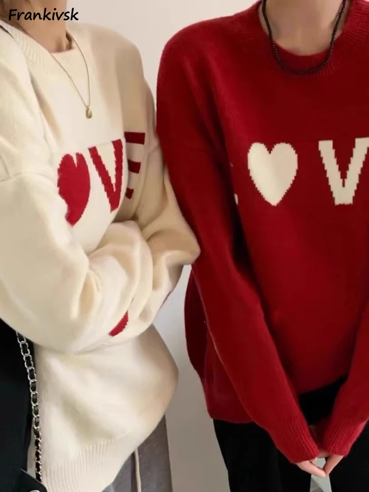 

Sweaters Women Letter Love-Graphic Casual Couple Pullovers Autumn Winter All-match Daily Streetwear Korean Style Minimalist New