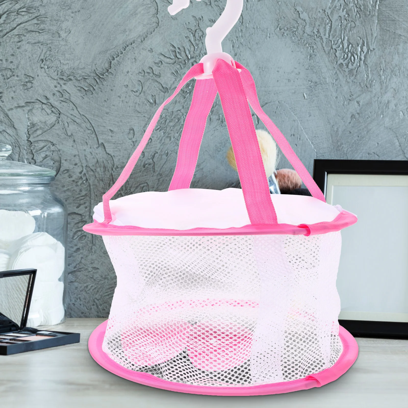 

1pcs Makeup Brush Rack Pink Mesh Basket for Sponge Travel Laundry Holder Storage Solution Drying Net Basket Hanging Drying