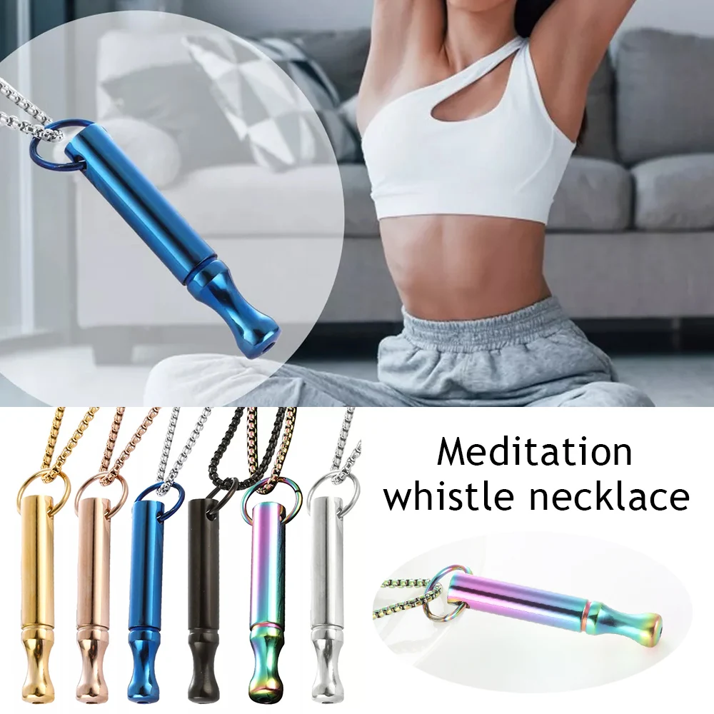 Breathwork Meditation Mindfulness Breathing Anti Smoking Necklace Stainless Steel Whistle Anxiety