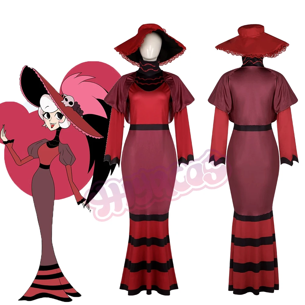 Disfraz de Cosplay de Anime Rosie, Sombrero, Vestido Rojo, Uniforme, Traje para Juego de Roles, Fiesta de Halloween, Conjunto Completo para Adultos, Mujeres y Hombres