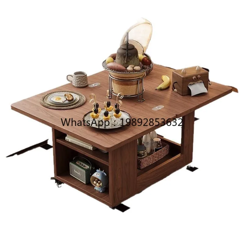 LYY Vintage Style Coffee Table Mobile Side Table with Wheels Small Trolley Sofa Corner Table Foldable Rotating Living Room Solid