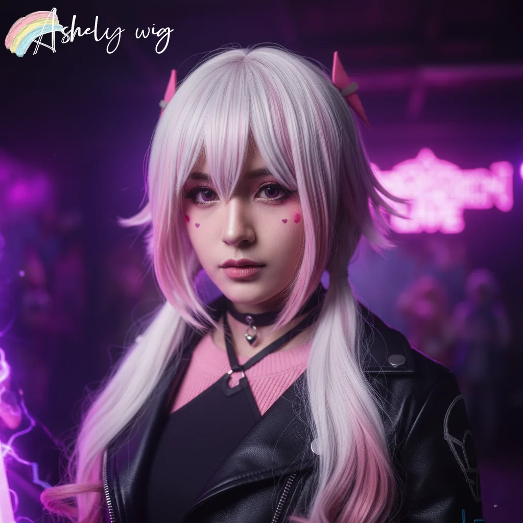 شعر مستعار تأثيري للنساء الوردي والأبيض يسلط الضوء على قنديل البحر طويل مجعد تأثيري Y2K عقال شعر مستعار ارتفاع درجة الحرارة الألياف #3