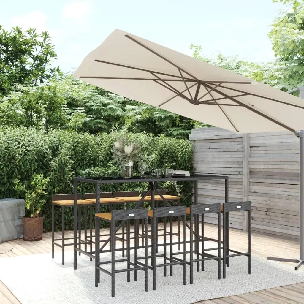 

Large Garden Bar Set Black Poly Rattan Footrest