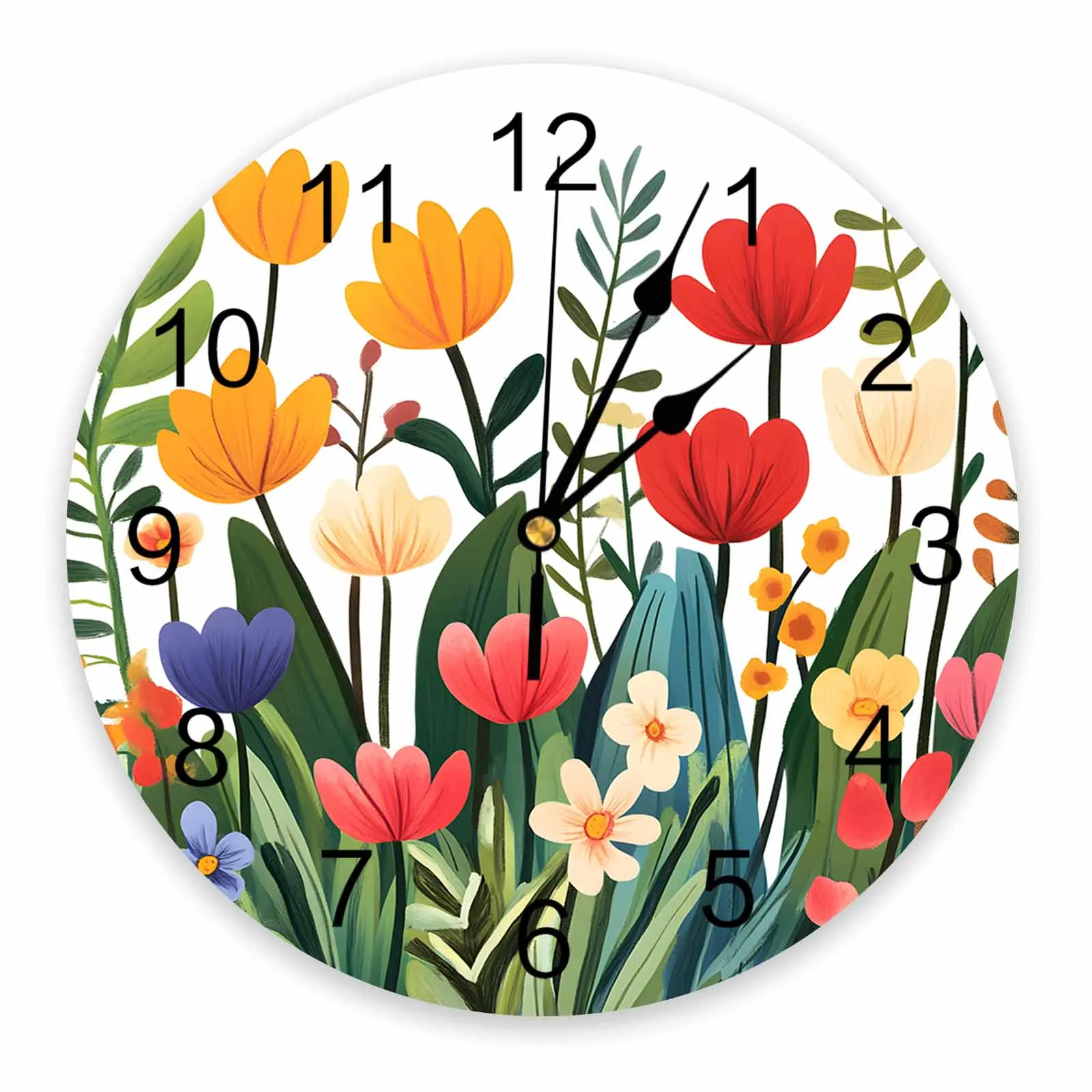 

Farmhouse Flowers Tulip Plants Painting Clocks Wall Home Decoration Teen Room Bedroom Living Room Decor Wall Clock