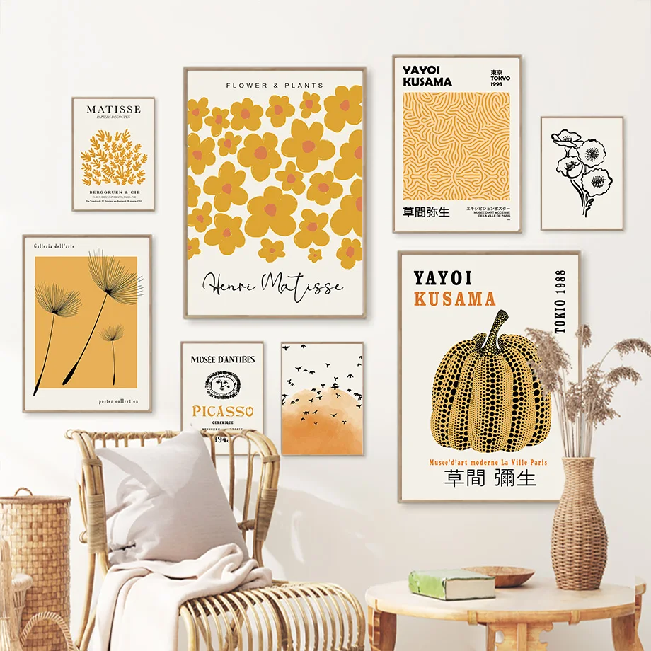 Matisse Poster Yayoi Kusama Gallery Posters and Prints Canvas Patings Flower Market Wall Art Pictures for Living Room Boho Decor