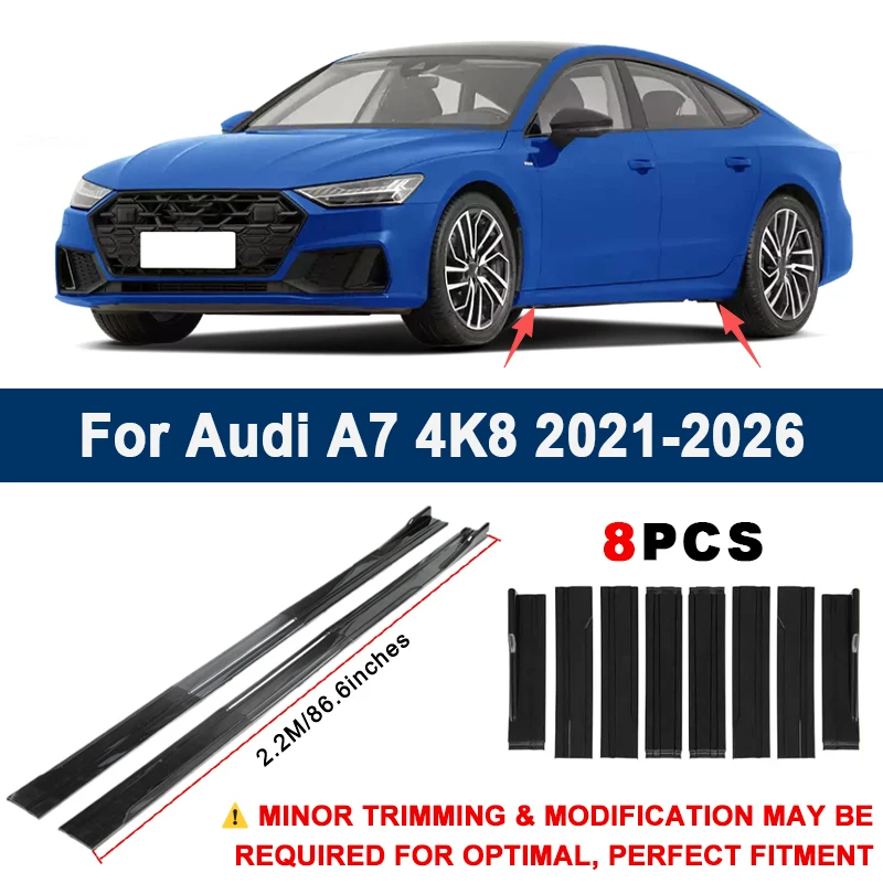 Aerodynamic 2.2m Sectional Side Skirt Extension Lips Racing Side Spoiler For Audi A7 4K8 2021-2026 2022 2023 Sport Upgrade Kit