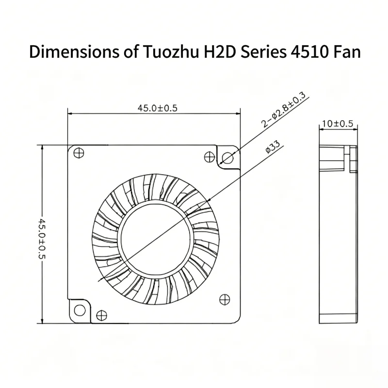 Hot End Fan 4510 45x45x10mm for For 3d Printer Dual Ball Bearing 8500 RPM Black High Air Volume 4.2 CFM Compact Cooling Fan