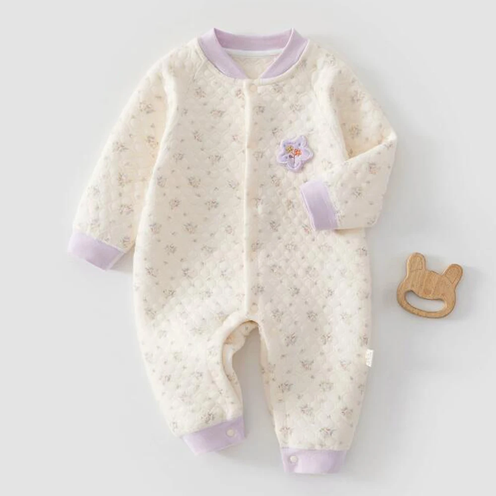 Christmas Baby Girl Rompers Long Sleeve Quilted Autumn Winter Warm Infant Boutique Clothing Floral Newborn Baby Jumpsuit