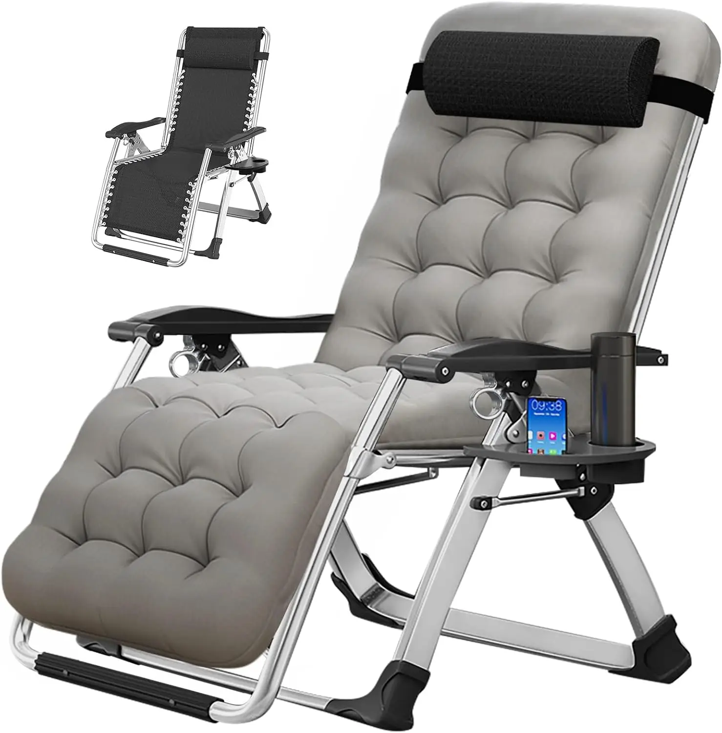 

Zero Gravity Outdoor Lounge Chair with Side Table, Padded Recliner Supports 440lbs, Sturdy & Comfortable for Relaxation