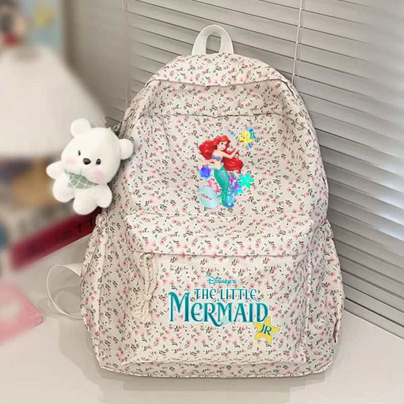 The Little Mermaid Women Simple Backpack Casual Floral Student Backpack Teenage Book Bag Travel Rucksack for Teenage Girls
