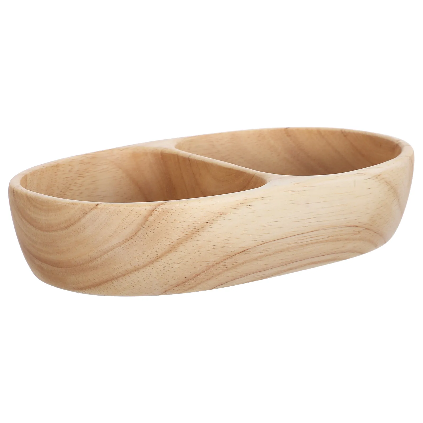 Rustic Dual-Compartment Bowl Wood Fruit Tray Boat Shaped Small Divided Snack Bowls for Home Dining Table Salad Snack Serving