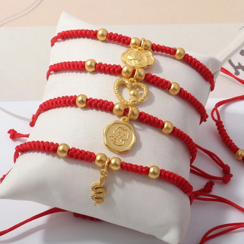 2025 Snake Year Lucky Red Rope Bracelet Chinese Style Zodiac Snake Braided Hand Chain Women Fashion Jewelry Xmas New Year Gift