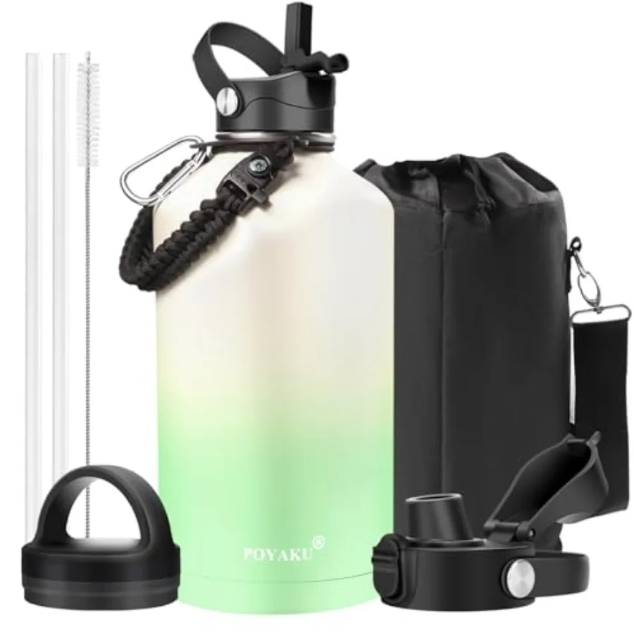 

Water Bottle Insulated Straw Lid Spout Lid and 3 Lids Leak Proof Vacuum Insulated Stainless Steel Water Bottle Wide Mouth for S