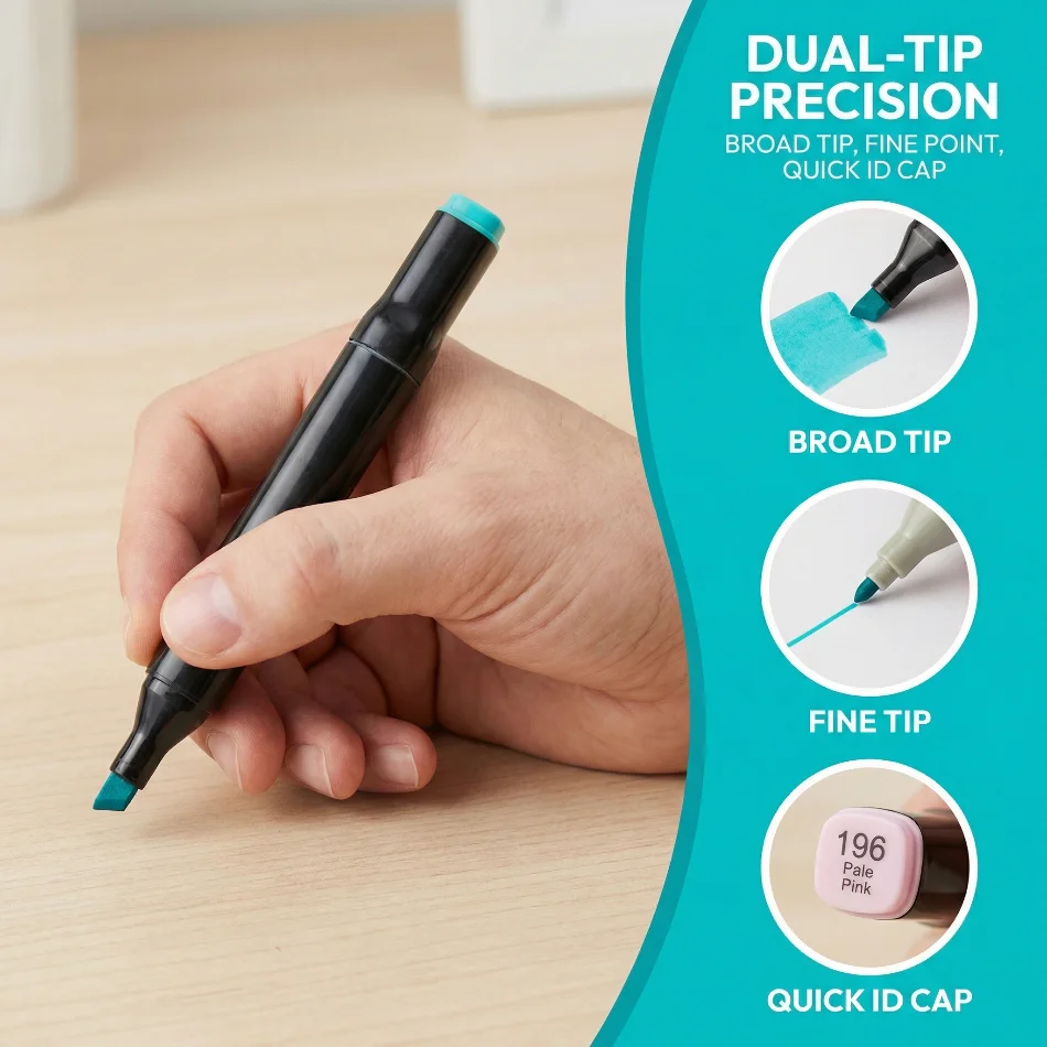 Double Head Oil Alcohol Marker Single Black Brush No. 120 Bulk Complementary Color Painting Art Supplies - view 3