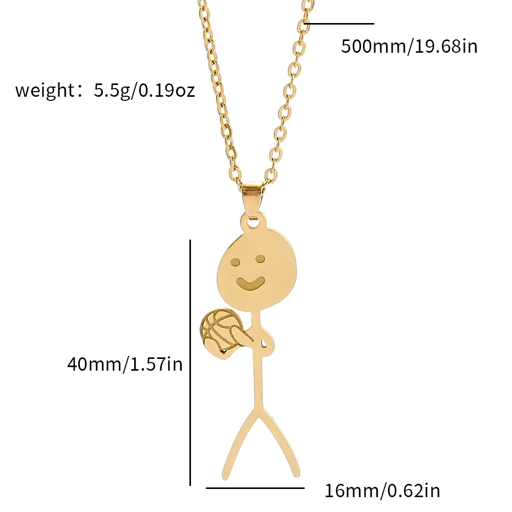 Stainless Steel Funny Doodle Necklace Play Basketball Hip Hop Rock Punk Necklace For Man Woman Halloween Personalized Necklace