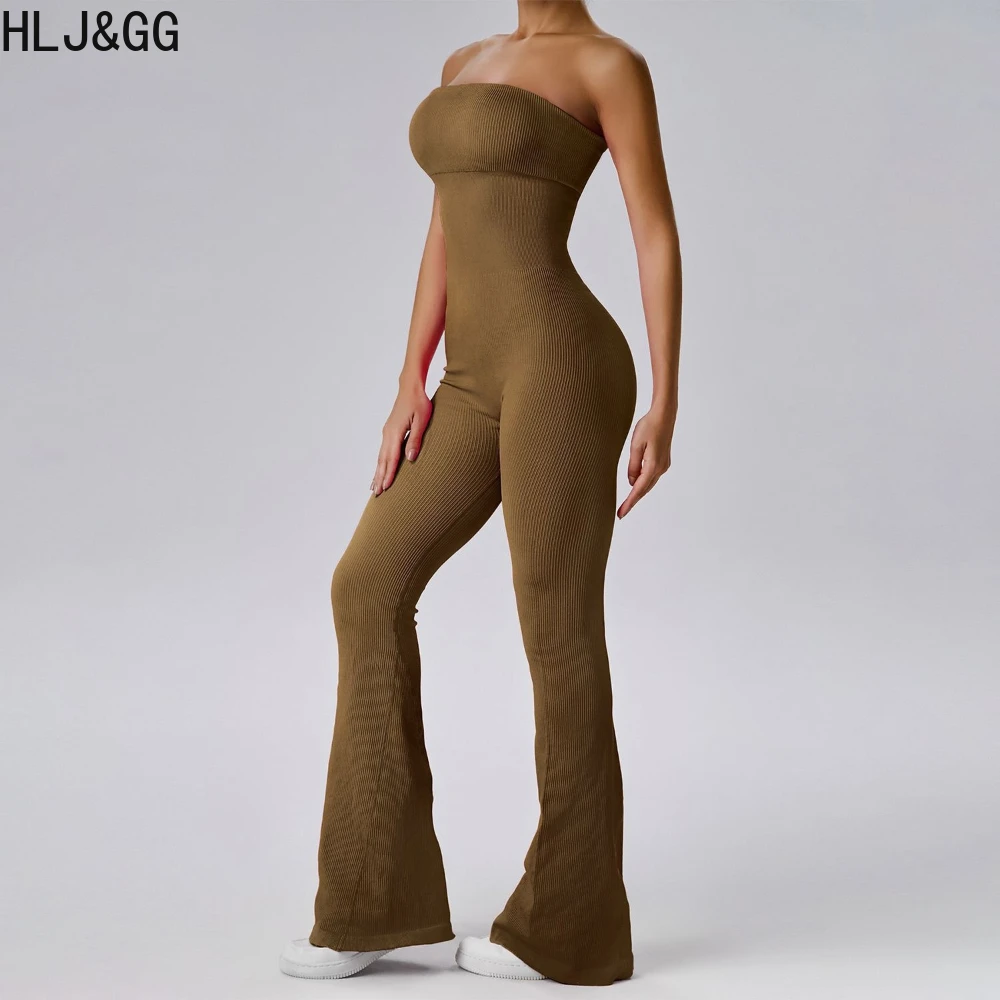 HLJ&GG Sexy Off Shoulder Bodycon One Piece Jumpsuits Women Slim Hip Lift Sleeveless Backless Sporty Playsuits Female Overalls