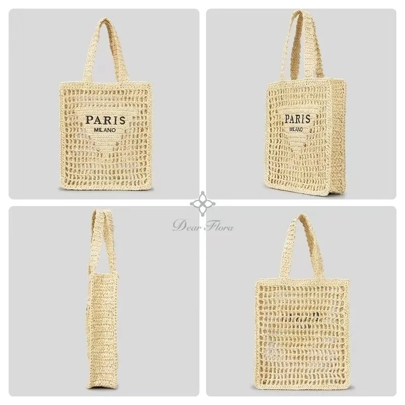 Women Summer Beach Vacation Fashion Straw Knitting Shoulder Bag Hollow Out Handwoven Handbag Portable Large Capacity Casual Tote