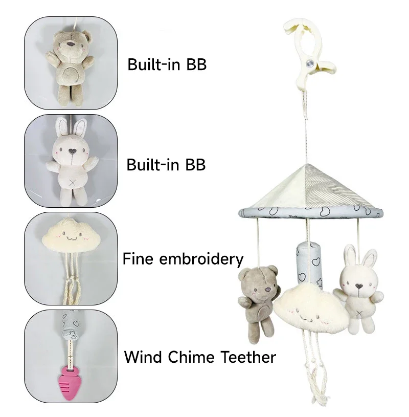 Cama de pelúcia do bebê pendurado brinquedos bonito dos desenhos animados animal anel macio o sino brinquedo removível vento carrilhão recém-nascido sensorial companheiro brinquedos presente