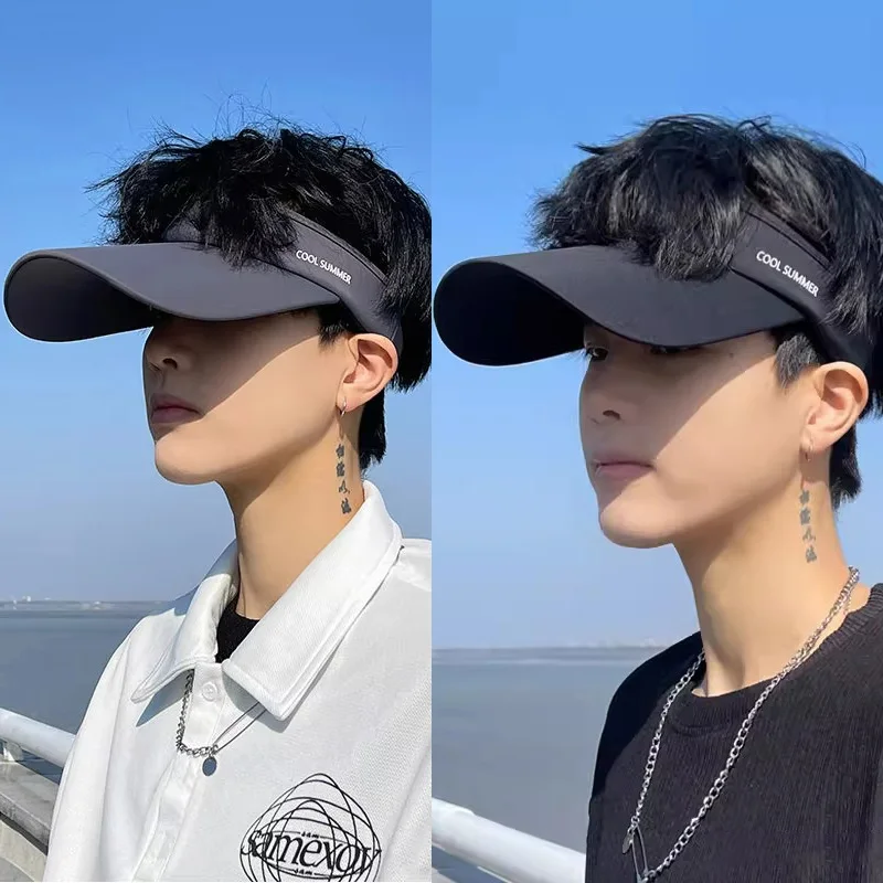 Summer Ice Silk Sun Caps for Men Women Long Brim UV Protection Visors Empty Top Baseball Cap Sport Outdoor Sunscreen Accessories