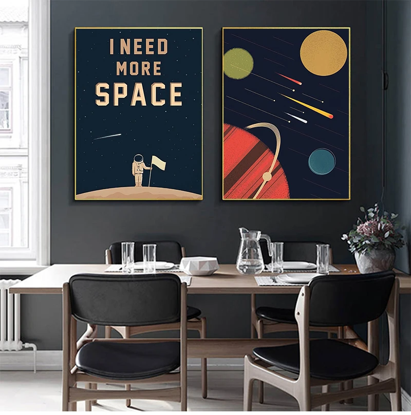 Space Poster Wall Art Canvas Prints , I Need More Space Science Art Canvas Painting Outer Space Planets Print Cosmos Poster