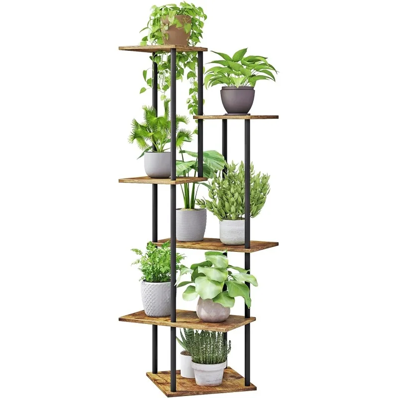 

Plant Stand Indoor 6-Tier Metal Wood Plant Shelf for Multiple Flower Pots Corner Tall Flower Holders for Living Room Balcony