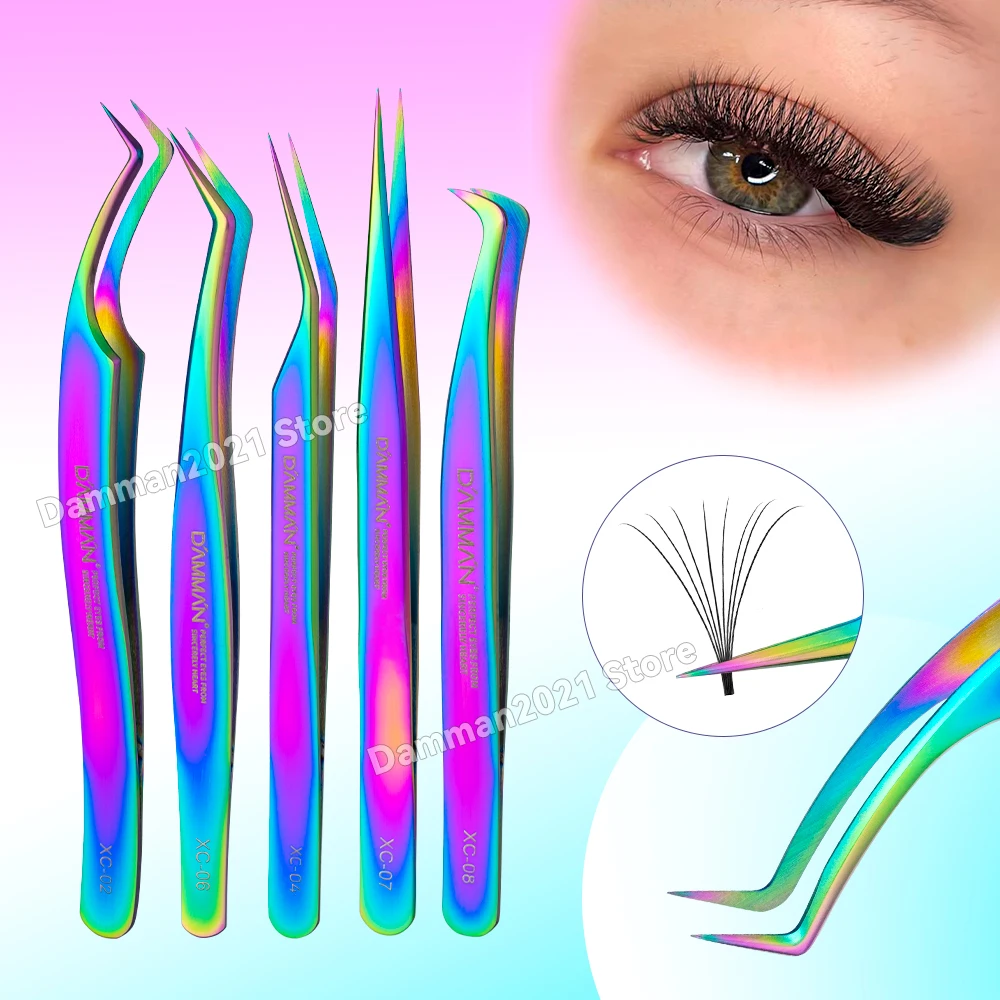 Damman Professional Eyelash Extension Tweezers Colorful Lash Extension Tweezers High Precision Eyelash Tweezers Makeup Tools