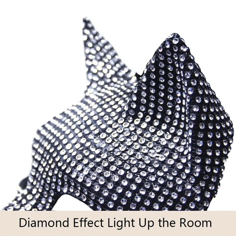 Masque de chat brillant pour femmes, Masque facial en cristal, spectacle de fête de danse, accessoires faciaux Sexy, Masque de scène DJ, Masque de chat Cosplay