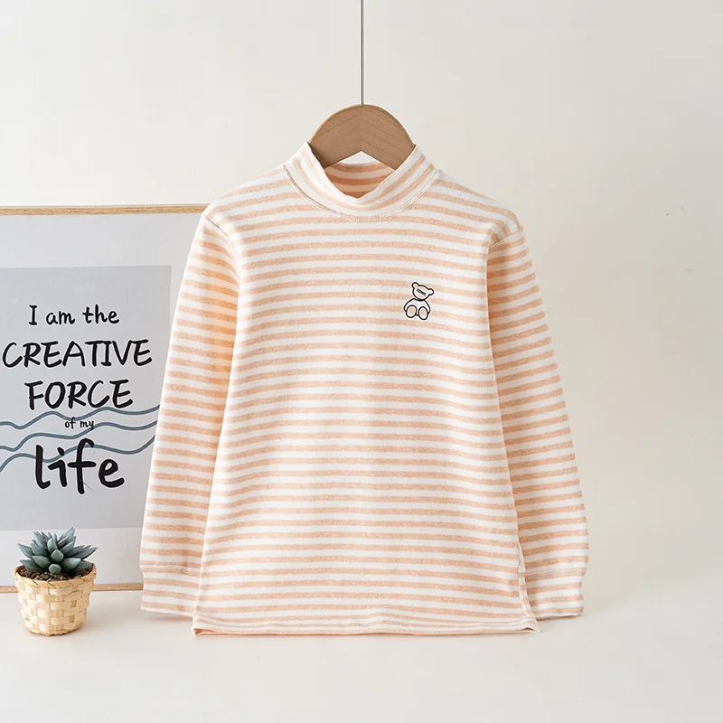 Autumn Baby Kids Thermal Underwear Children Clothing Children's Pajamas Lycra Cotton Long Sleeve Bottom Shirt Top Middle Neck view 5