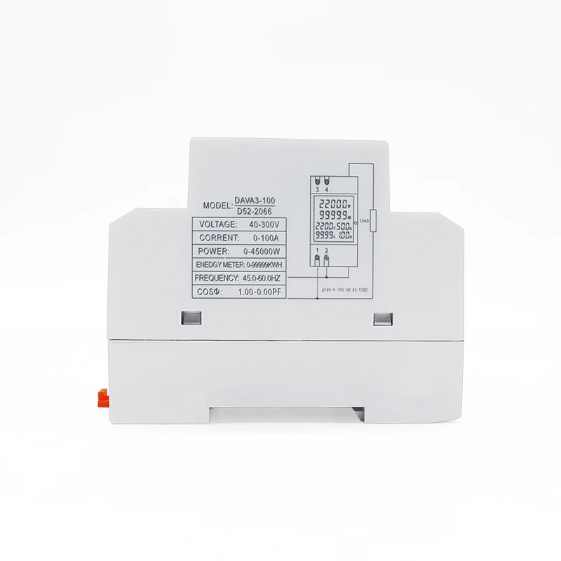 D52-2066 6 In1 Din Rail AC Monitor 110V 220V 100A Voltage Current Power Factor Active Kwh Electric Energy Frequency Meter